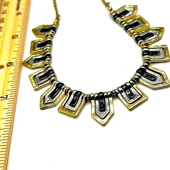 Vintage Geometric Necklace With Black Accents & Gold Tone Chain.  B37 - Picture 8 of 8